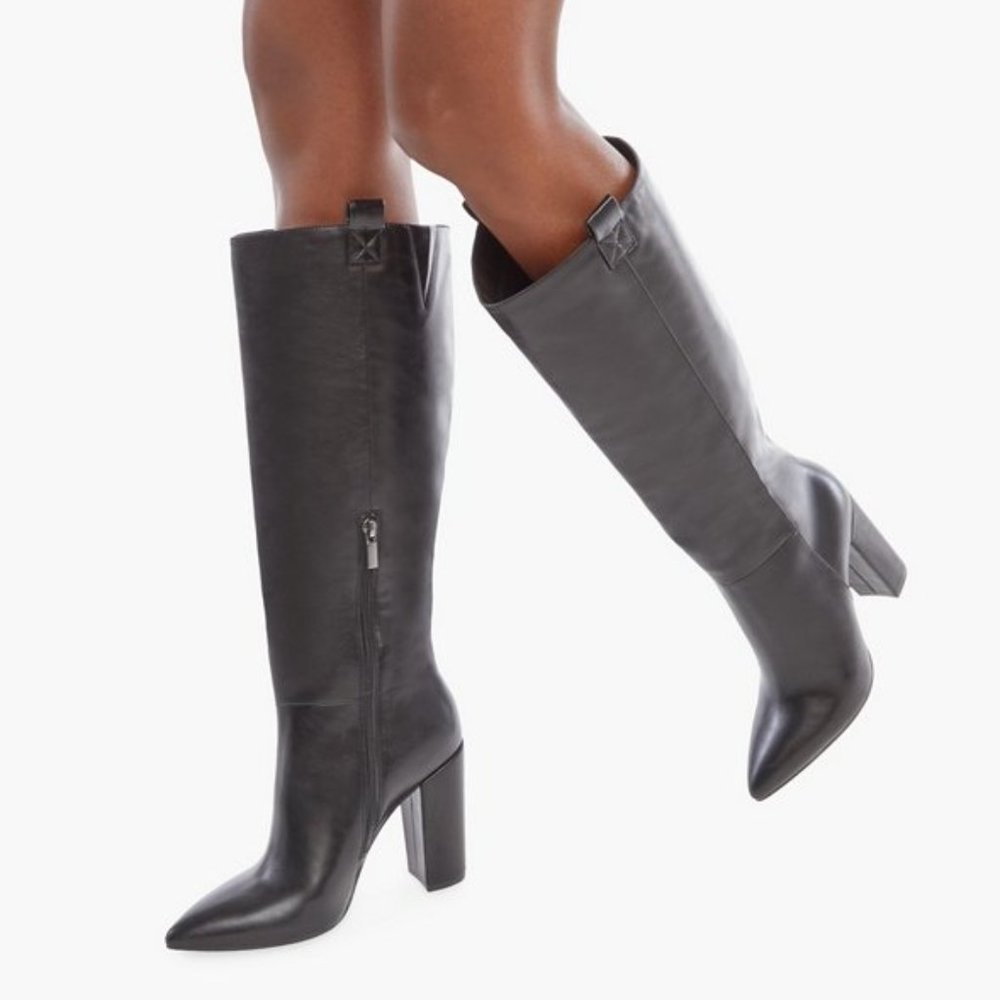 NWB JustFab Wren Block Heeled Boot - Black - Size 8 - Extra Wide Calf